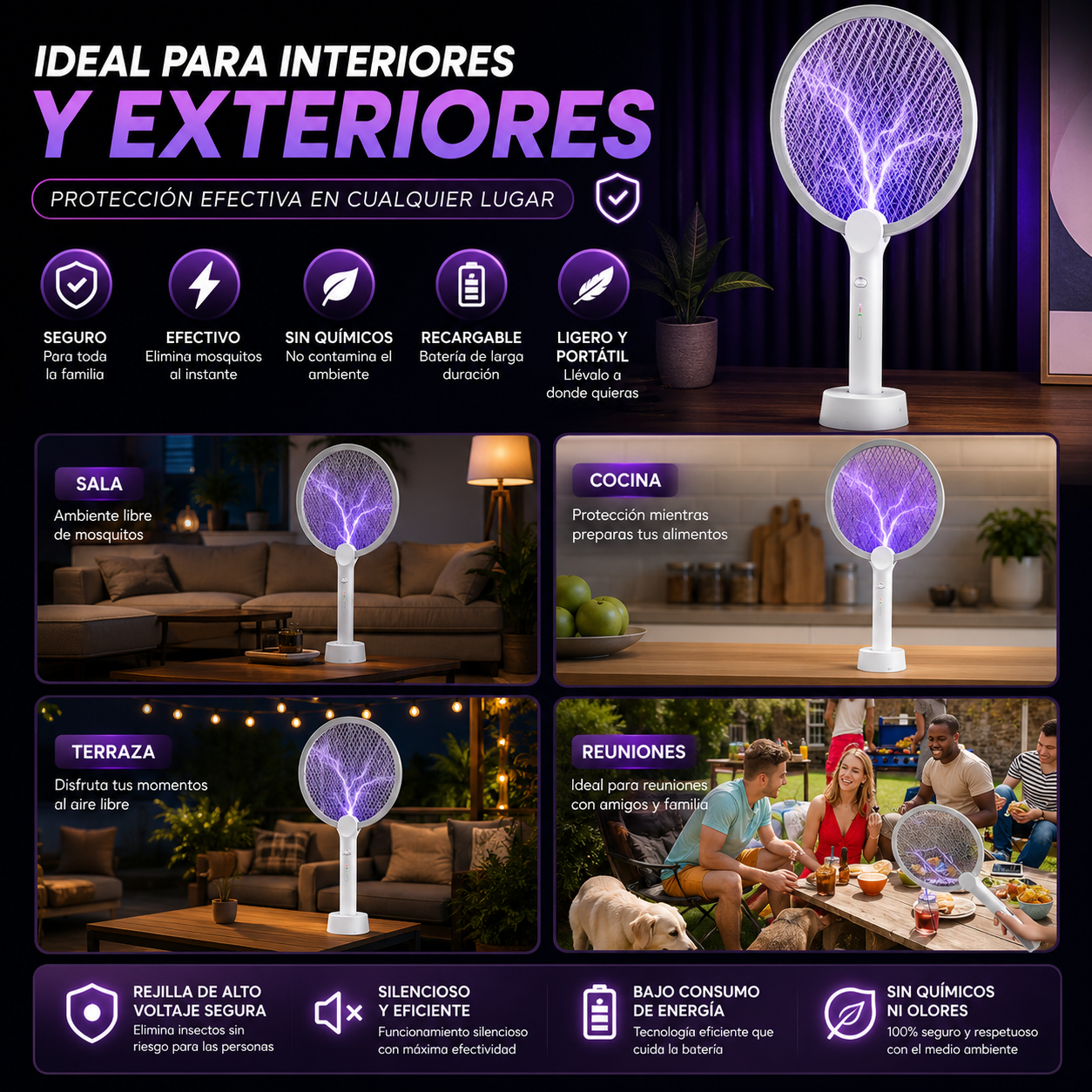 MosqStop™ | Raqueta Electrica | Elimina mosquitos al instante.