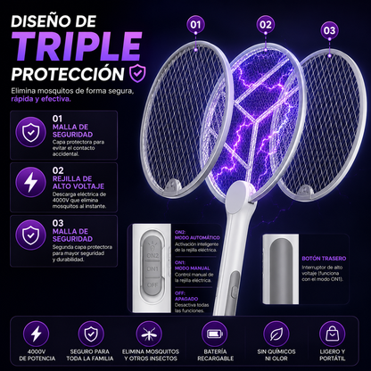 MosqStop™ | Raqueta Electrica | Elimina mosquitos al instante.