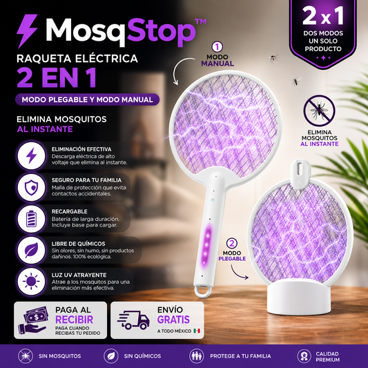 MosqStop™ | Raqueta Electrica | Elimina mosquitos al instante.