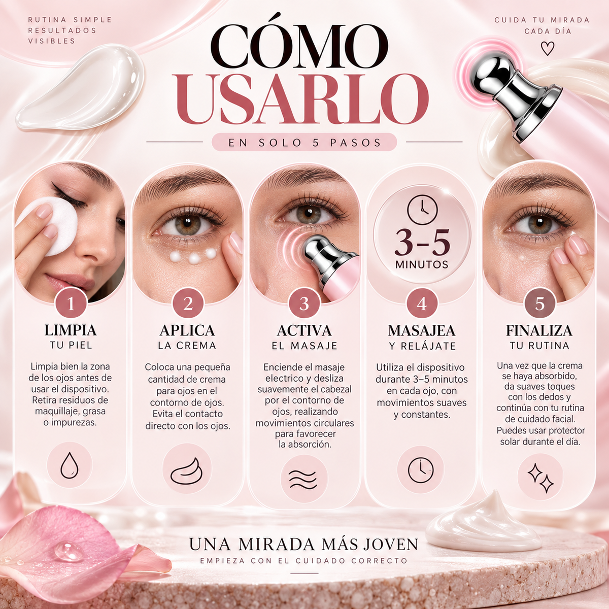 Crema de Ojos YCZ™ | con Masaje Eléctrico | Reduce Ojeras y Desinflama tu Mirada