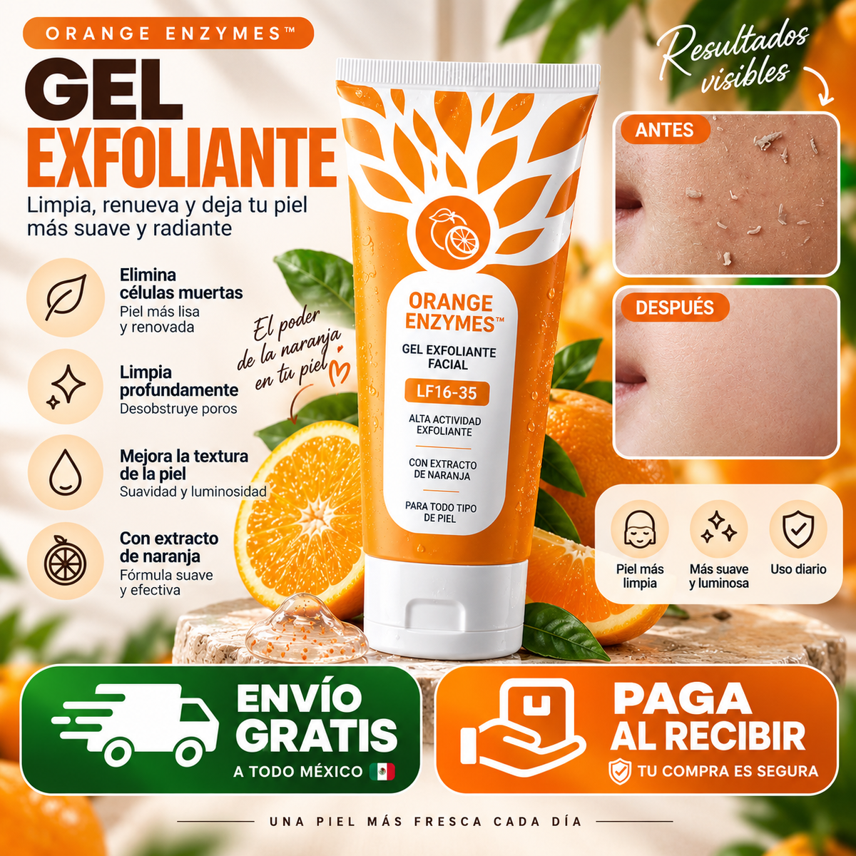 🍊 Orange Enzymes™ | Gel Exfoliante Facial para una Piel Más Suave y Radiante